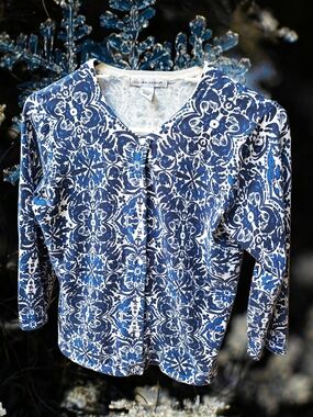 Jillian Jones Blue & White Floral Cardigan